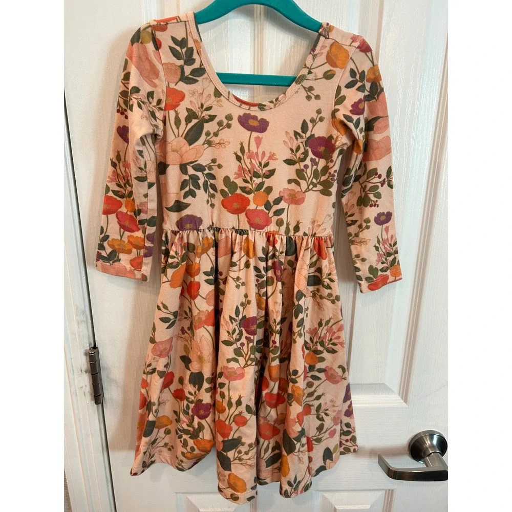 Alice + Ames Ballet Dress Peach Floral Long Sleeve Scoop Neck Twirl Skirt Size 6